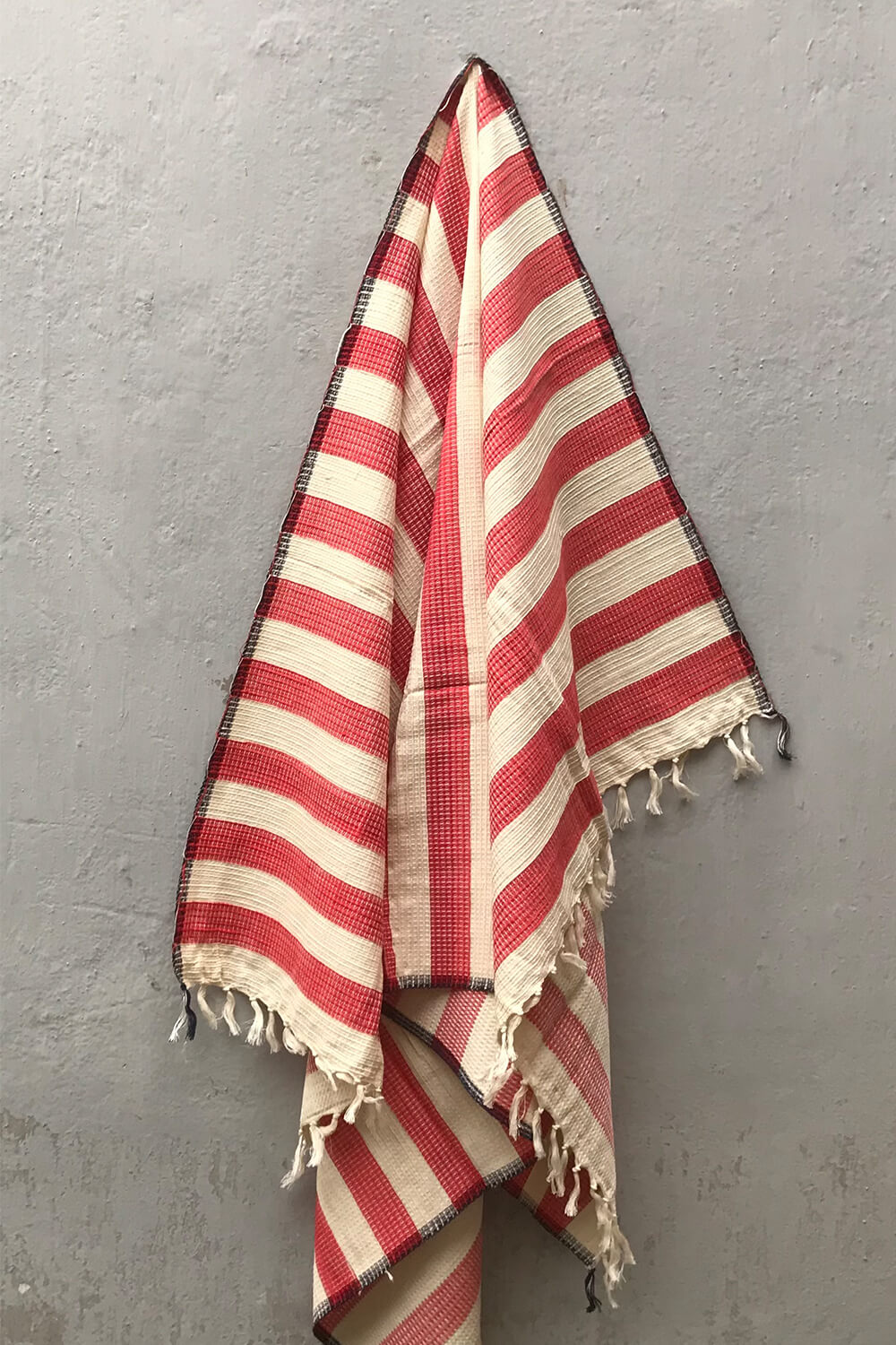 Honeycomb Weave Bath Towel -  Red and White Stripe